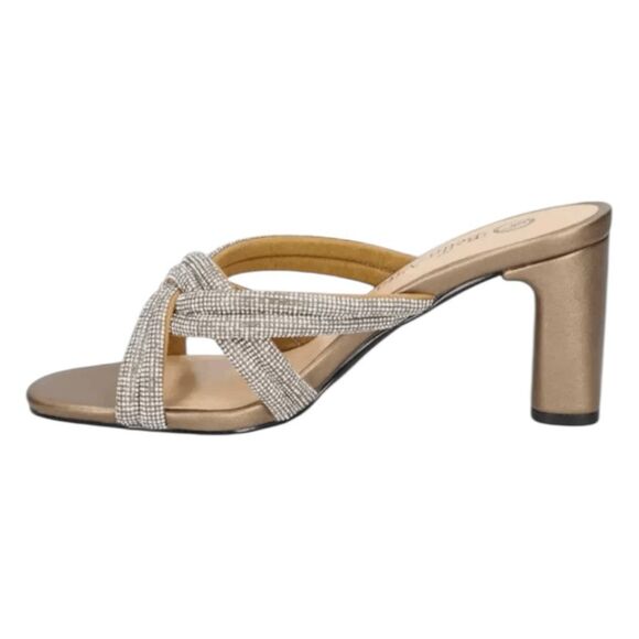 Bella Vita Carmen Heeled Slip-On Sandals Metallic Bronze Suede Block Heel 9 Wide - Picture 1 of 14